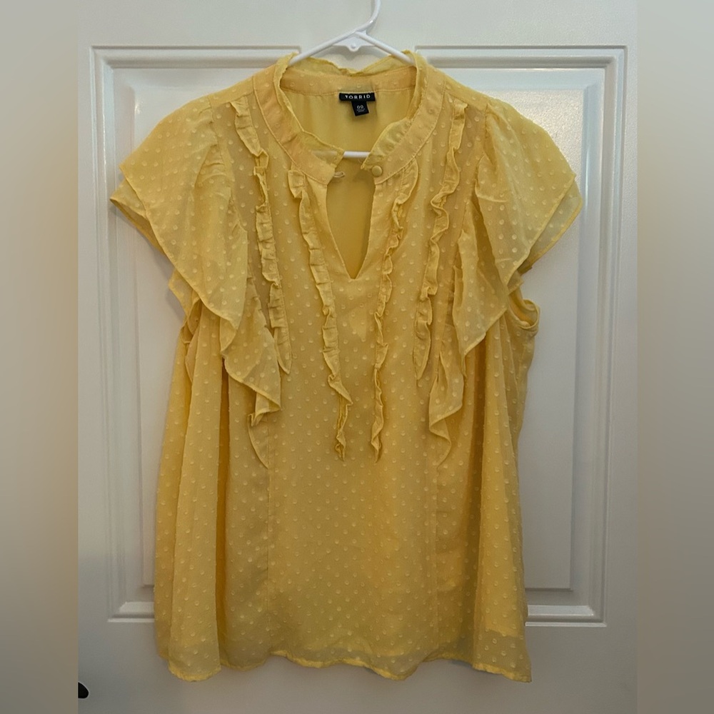 Torrid Yellow Ruffled Dotted Blouse with Flutter Sleeves